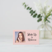 Carte De Visite Blush Pink Black Script Photo Makeup (Debout devant)