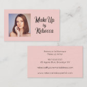 Carte De Visite Blush Pink Black Script Photo Makeup (Devant / Derrière)