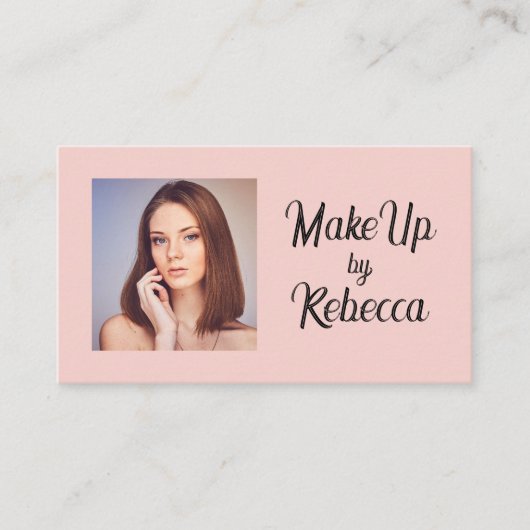 Carte De Visite Blush Pink Black Script Photo Makeup (Devant)