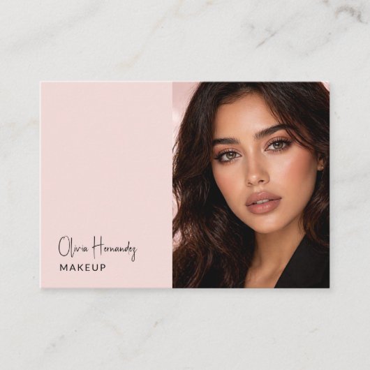 Carte De Visite Blush Pink Black Script Photo Makeup (Devant)
