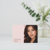 Carte De Visite Blush Pink Black Script Photo Makeup (Debout devant)