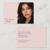 Carte De Visite Blush Pink Black Script Photo Makeup (Devant / Derrière)