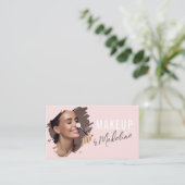 Carte De Visite Blush Pink Black Script Photo Makeup (Debout devant)