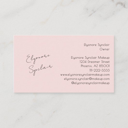 Carte De Visite Blush Pink Black Script Photo Makeup (Dos)