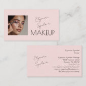 Carte De Visite Blush Pink Black Script Photo Makeup (Devant / Derrière)