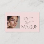 Carte De Visite Blush Pink Black Script Photo Makeup (Devant)