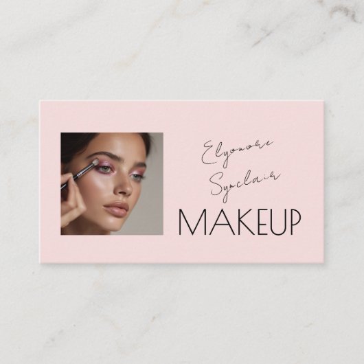 Carte De Visite Blush Pink Black Script Photo Makeup (Devant)