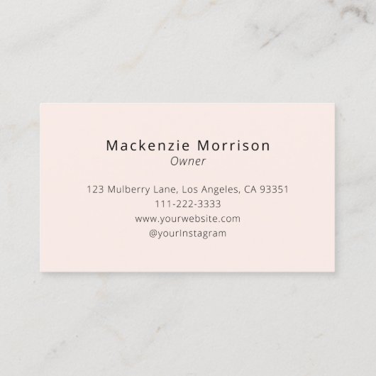Carte De Visite Blush Pink Black Script Photo Makeup (Dos)