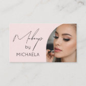 Carte De Visite Blush Pink Black Script Photo Makeup  (Devant)