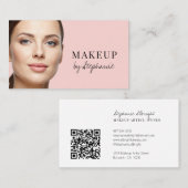 Carte De Visite Blush Pink Black Script Photo Makeup (Devant / Derrière)