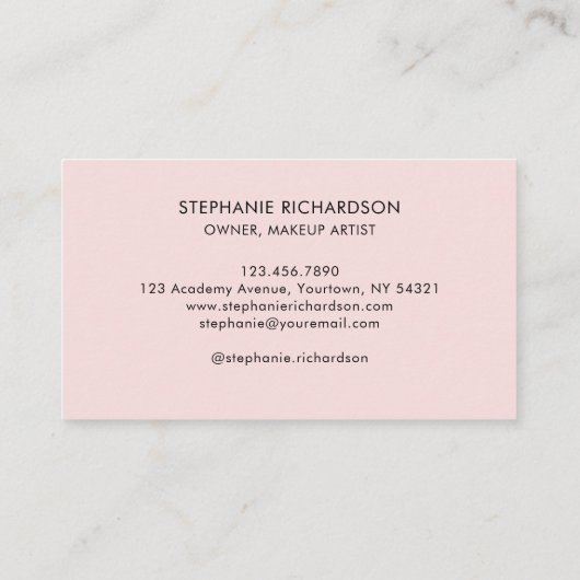 Carte De Visite Blush Pink Black Script Photo Makeup  (Dos)