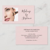 Carte De Visite Blush Pink Black Script Photo Makeup (Devant / Derrière)