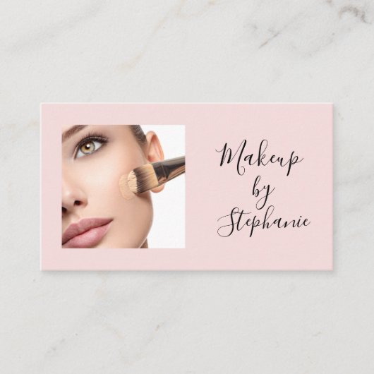 Carte De Visite Blush Pink Black Script Photo Makeup (Devant)