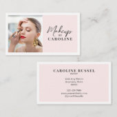 Carte De Visite Blush Pink Black Script Photo Makeup  (Devant / Derrière)