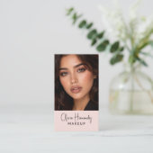 Carte De Visite Blush Pink Black Script Photo Makeup Artist (Debout devant)