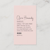Carte De Visite Blush Pink Black Script Photo Makeup Artist (Dos)