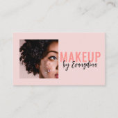 Carte De Visite Blush Pink Black Script Photo Makeup Artist (Devant)