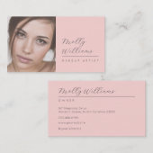 Carte De Visite Blush Pink Black Script Photo Makeup Business Card (Devant / Derrière)