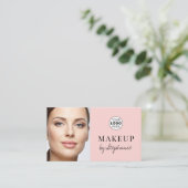 Carte De Visite Blush Pink Black Script Photo Makeup Business Card (Debout devant)
