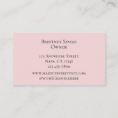 Carte De Visite Blush Pink Black Script Photo Makeup Business Card (Dos)