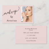 Carte De Visite Blush Pink Black Script Photo Makeup Business Card (Devant / Derrière)