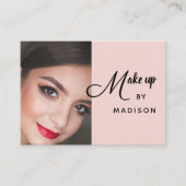 Carte De Visite Blush Pink Black Script Photo Makeup Business Card (Devant)
