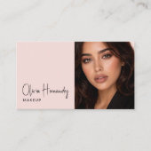 Carte De Visite Blush Pink Black Script Photo Makeup Business Card (Devant)