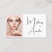 Carte De Visite Blush Pink Black Script Photo Makeup Business Card (Devant)