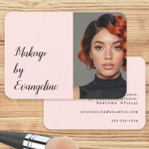 Blush Pink Black Script Photo Makeup Business Card