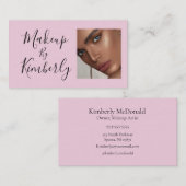Carte De Visite Blush Pink Black Script Photo Makeup Business Card (Devant / Derrière)