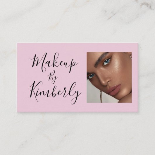 Carte De Visite Blush Pink Black Script Photo Makeup Business Card (Devant)