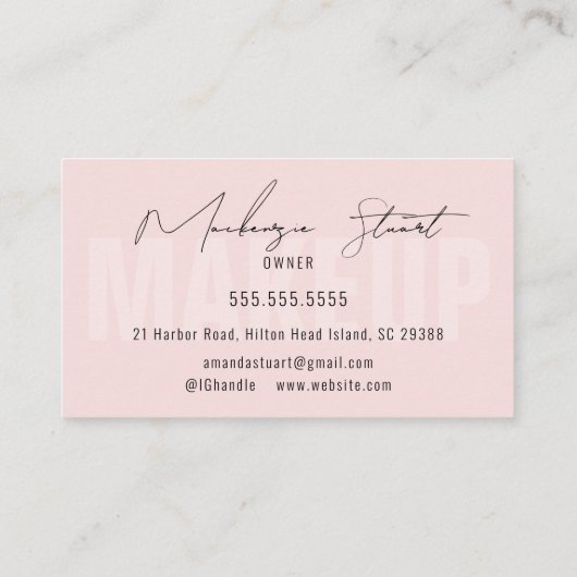 Carte De Visite Blush Pink Black Script Photo Makeup Business Card (Dos)