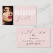 Carte De Visite Blush Pink Black Script Photo Makeup Business Card (Devant / Derrière)
