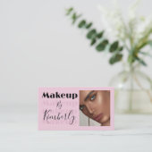 Carte De Visite Blush Pink Black Script Photo Makeup Business Card (Debout devant)