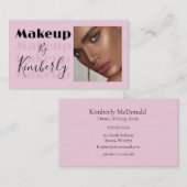 Carte De Visite Blush Pink Black Script Photo Makeup Business Card (Devant / Derrière)