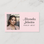 Carte De Visite Blush Pink Black Script Photo Makeup Business Card (Devant)