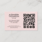 Carte De Visite Blush Pink Black Script Qr Code Social Icon Makeup (Dos)