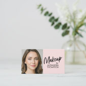 Carte De Visite Blush Pink Black Script Qr Code Social Icon Makeup (Debout devant)