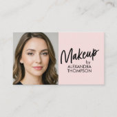 Carte De Visite Blush Pink Black Script Qr Code Social Icon Makeup (Devant)