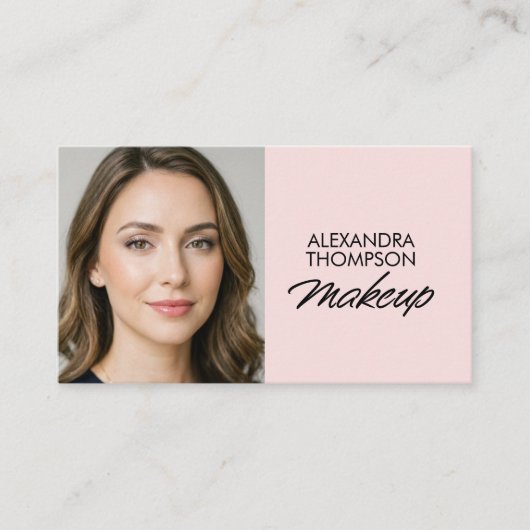 Carte De Visite Blush Pink Black Script Qr Code Social Icon Makeup (Devant)