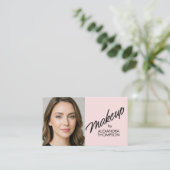Carte De Visite Blush Pink Black Script Qr Code Social Icon Makeup (Debout devant)