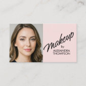 Carte De Visite Blush Pink Black Script Qr Code Social Icon Makeup (Devant)