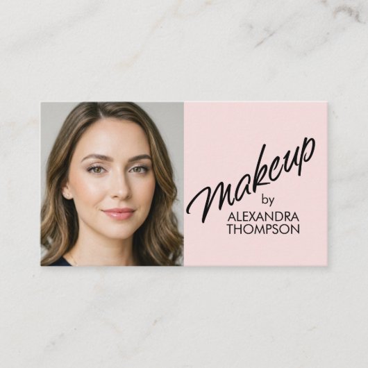 Carte De Visite Blush Pink Black Script Qr Code Social Icon Makeup (Devant)