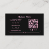 Carte De Visite Blush Pink Black Social Icon QR Code Photo Makeup (Dos)