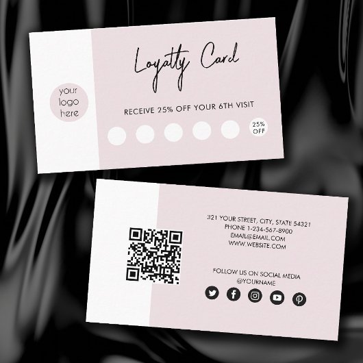 Carte De Visite Blush Pink Business Logo QR Code Loyauté