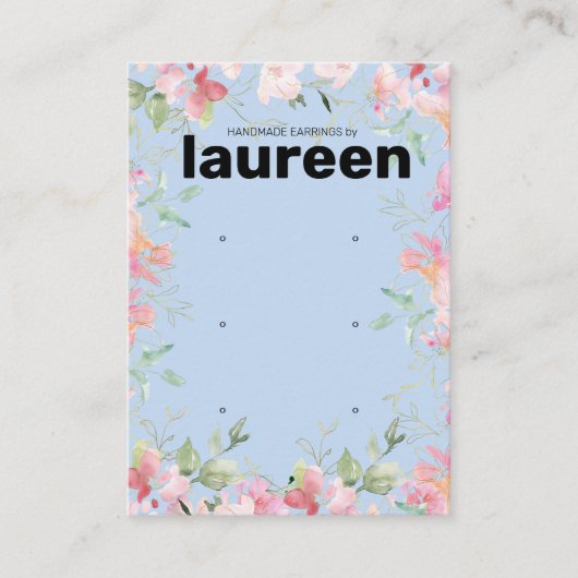 Carte De Visite Blush Pink Floral Earring Display Holder Card (Devant)