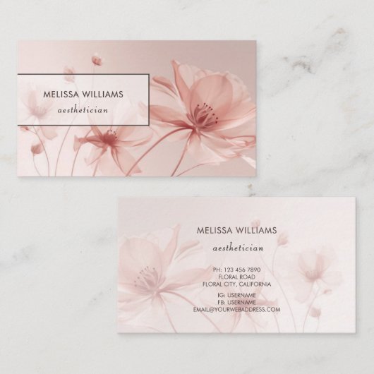 Carte De Visite Blush Pink Flowers Aesthetician (Devant / Derrière)
