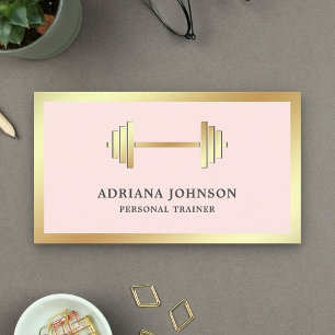 Carte De Visite Blush Pink Gold Dumbbell Fitness Personal Trainer