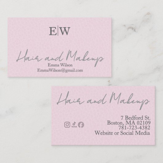 Carte De Visite Blush Pink Hair & Beauty Business Card SM Icons (Devant / Derrière)
