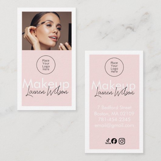 Carte De Visite Blush Pink Hair, Makeup & Beauty Studio Vertical (Devant / Derrière)